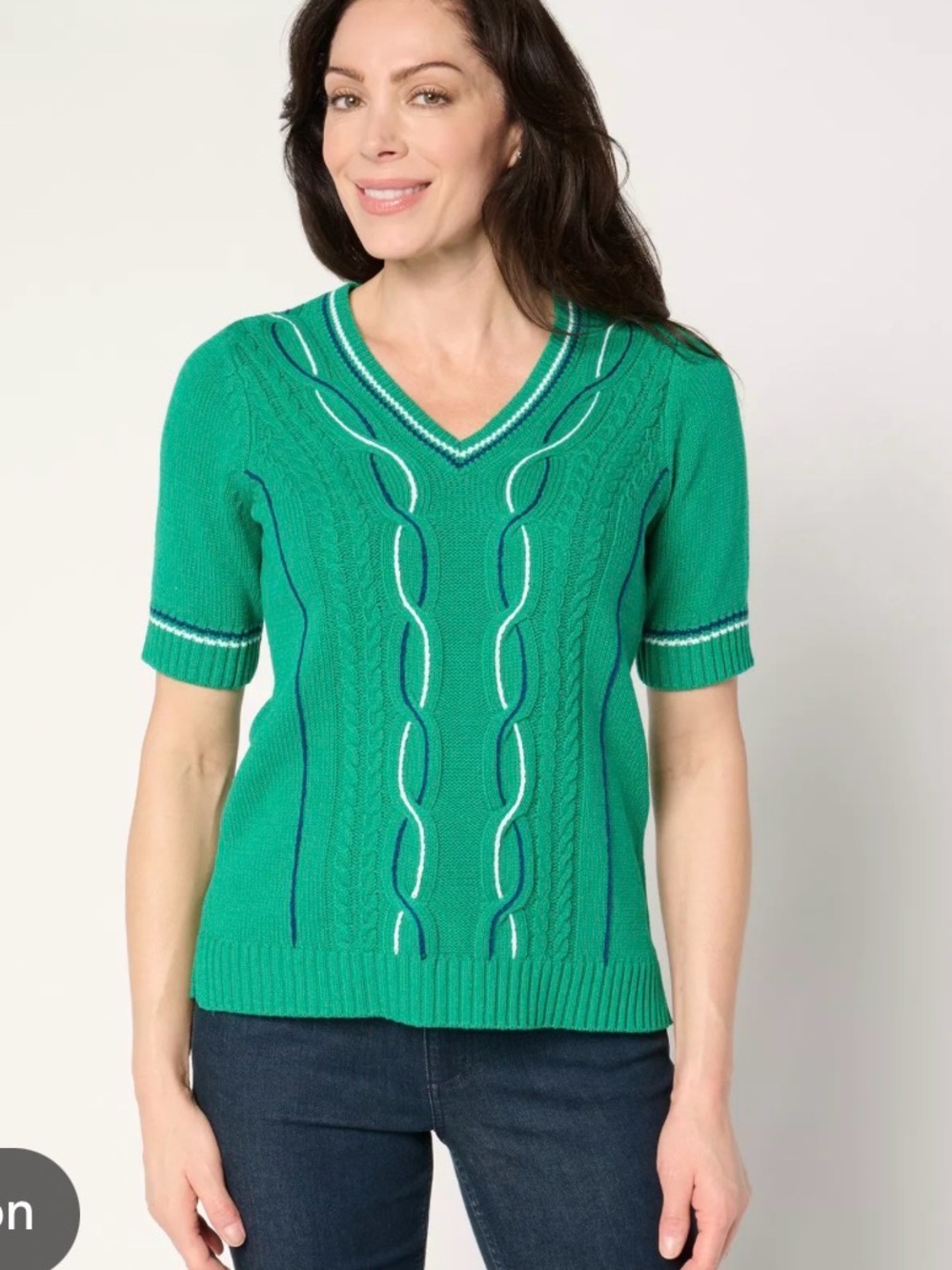 Isaac Mizrahi Live! Clubhouse Cable Knit Short Sleeve Sweater Womens Small Green